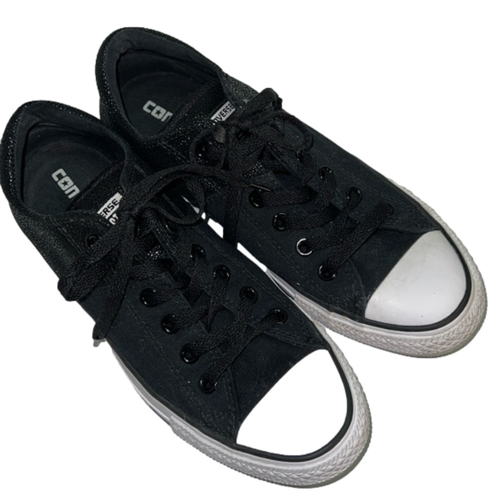 Converse All Star Black Textured Leather Canvas Sneakers 9